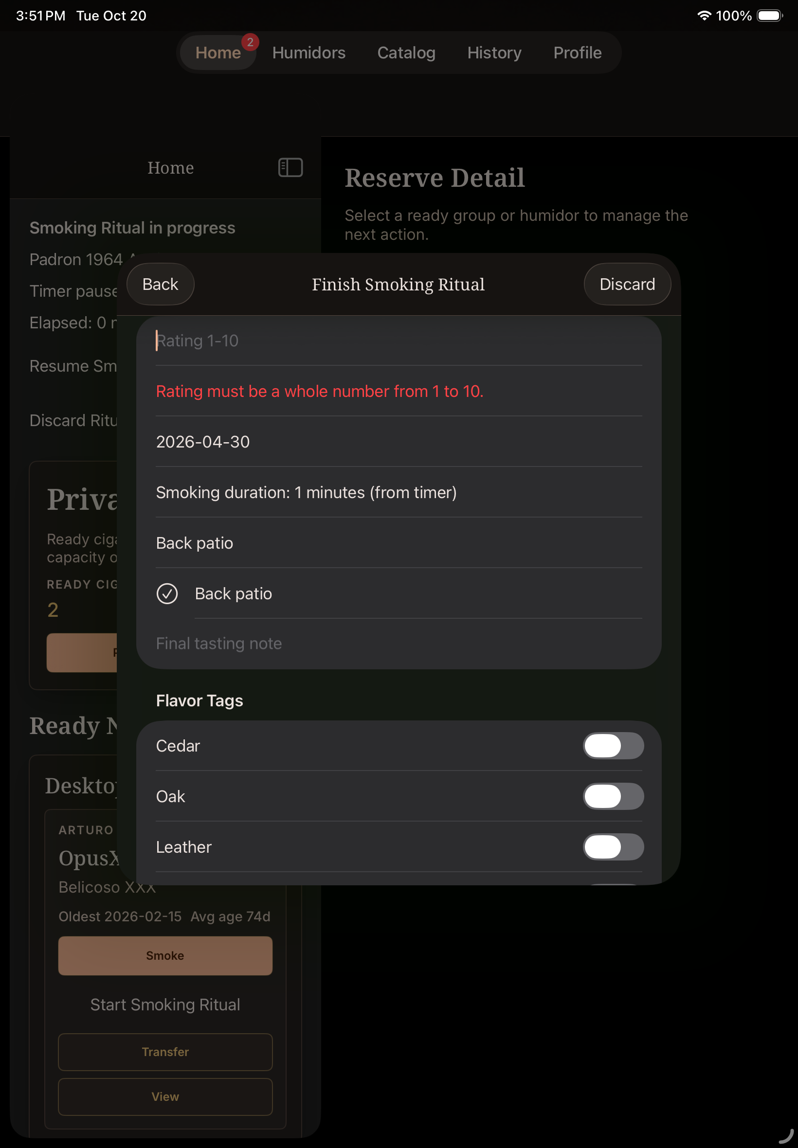 iPad Air 11-inch (M4): A Premium final form showing the required rating message before saving.