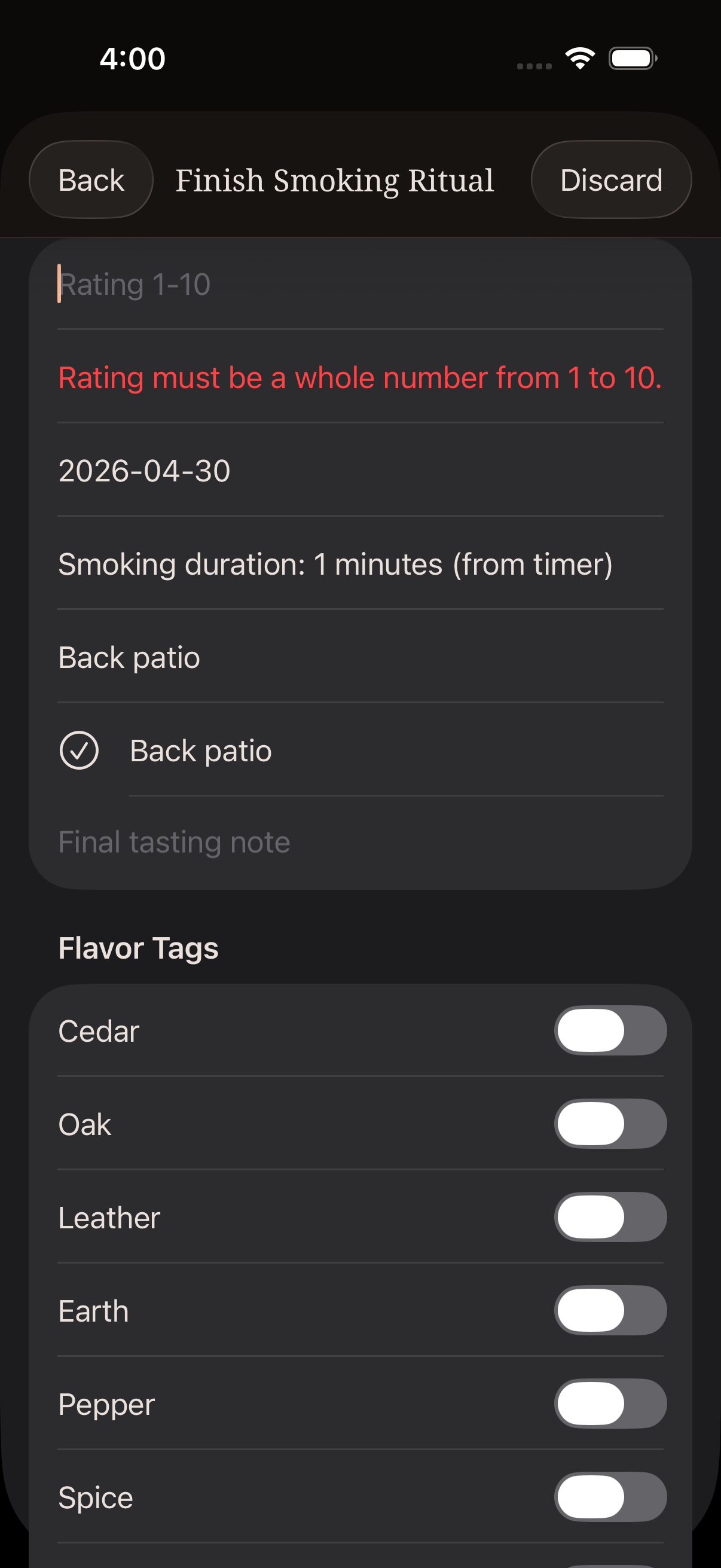 iPhone 17: A Premium final form showing the required rating message before saving.